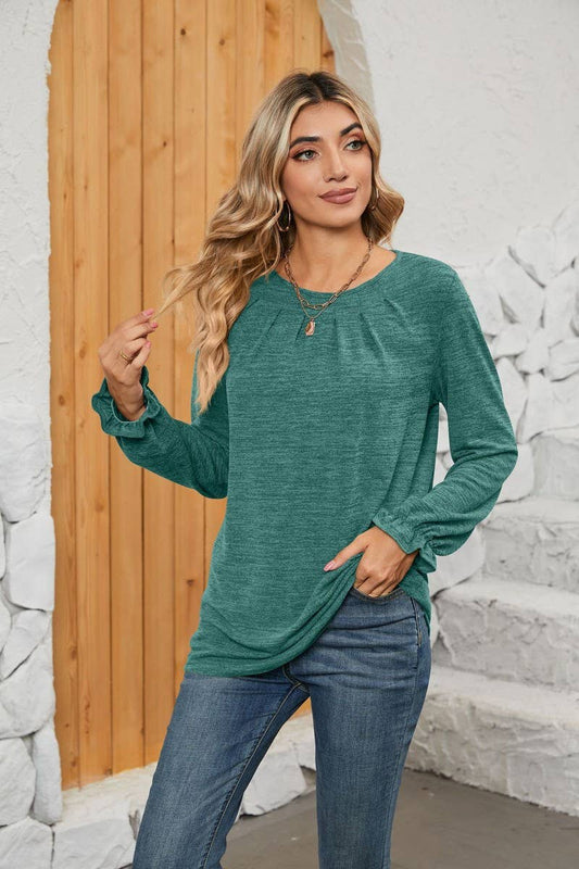 CWTBLL1048_SOLID COLOR LONG SLEEVE ROUND NECK CASUAL TOP