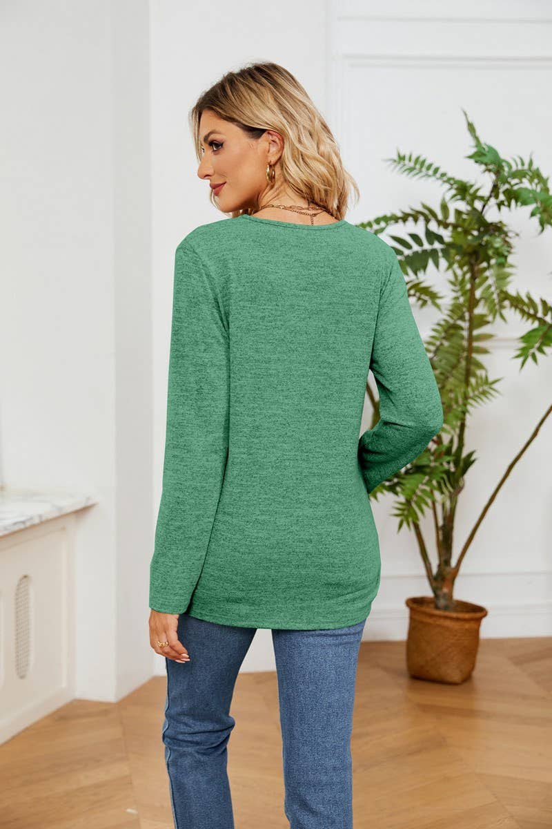 CWTBLL2385_V-NECK LACE LONG-SLEEVED LOOSE PULLOVER