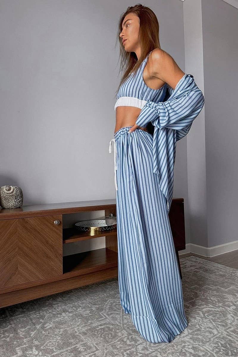 CWSPJ0339_PRINTED STRIPED PAJAMAS THREE-PIECE SET