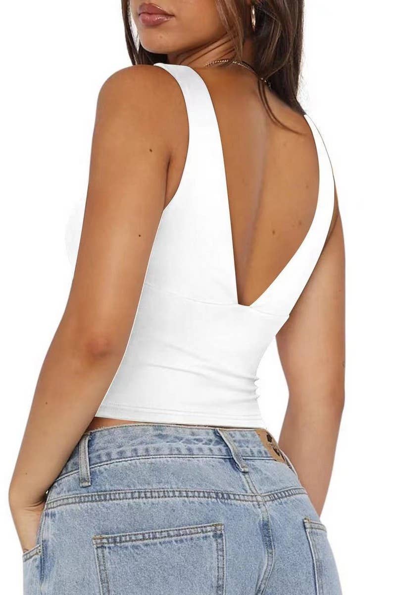 CWTTK1140_V-NECK SLEEVELESS SEXY FITTED CROP TANK