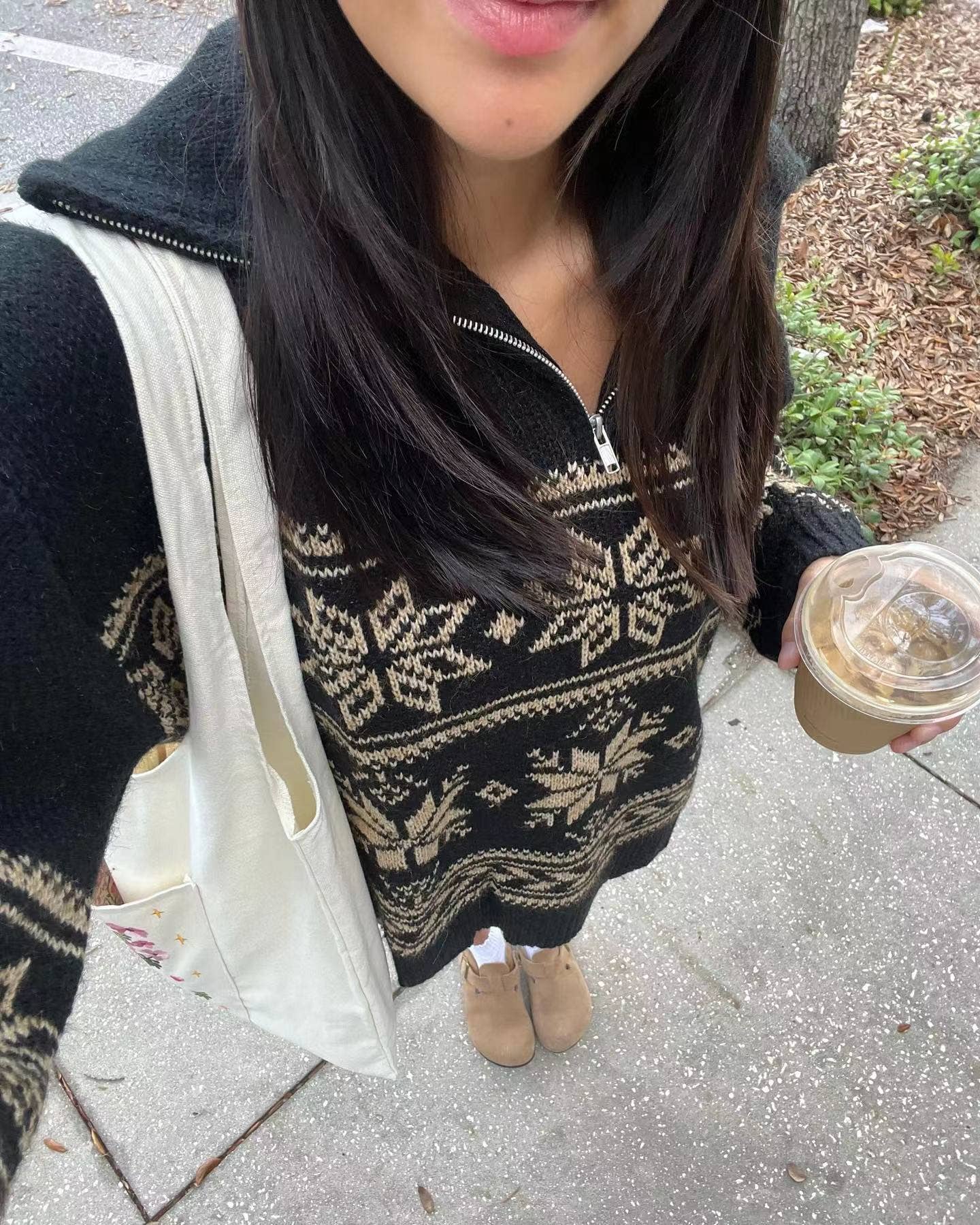 COMFORTABLE JACQUARD ZIPPER LONG-SLEEVED SWEATER