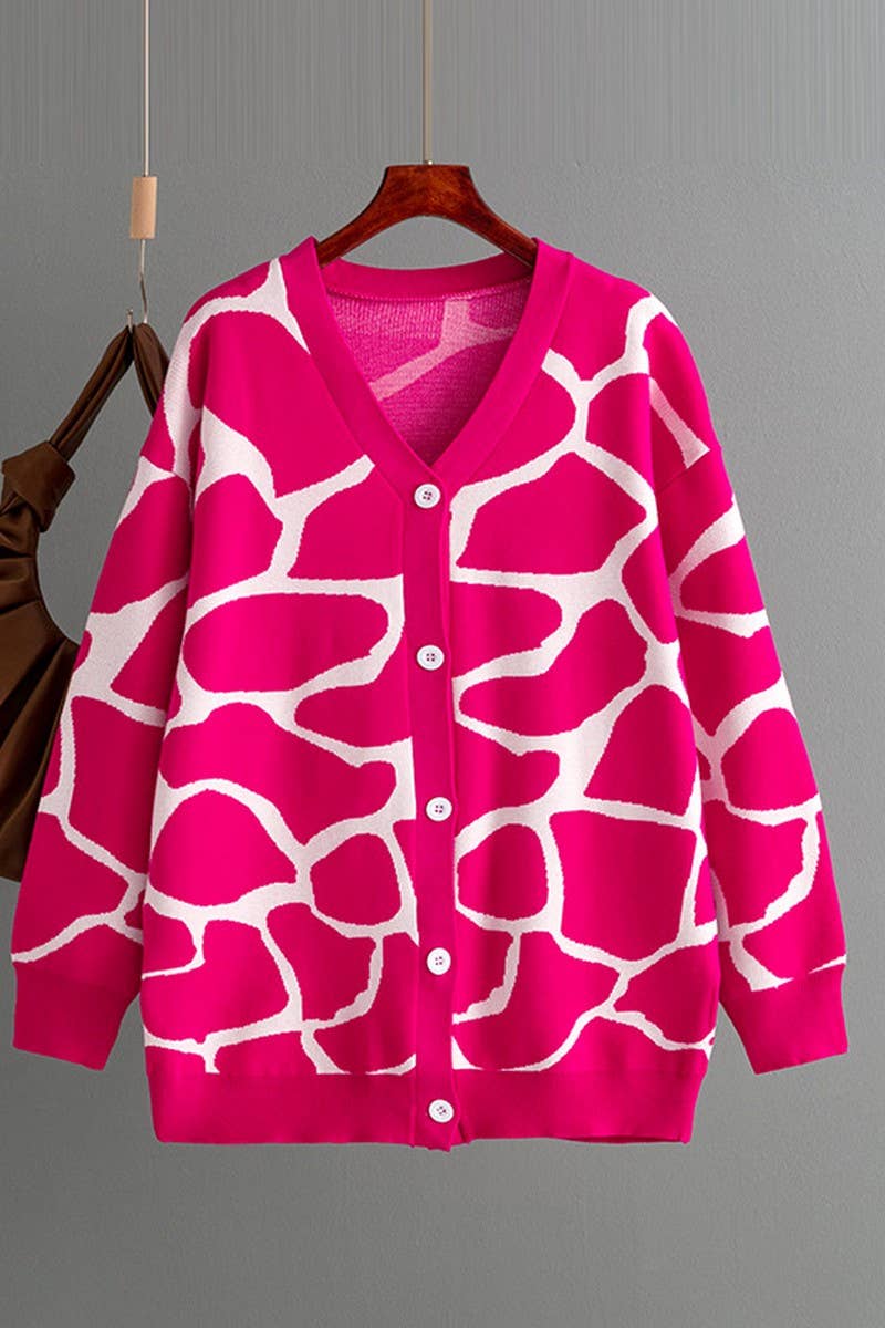 CWOCAL00664_JACQUARD KNIT V NECK LONGLINE CARDIGAN