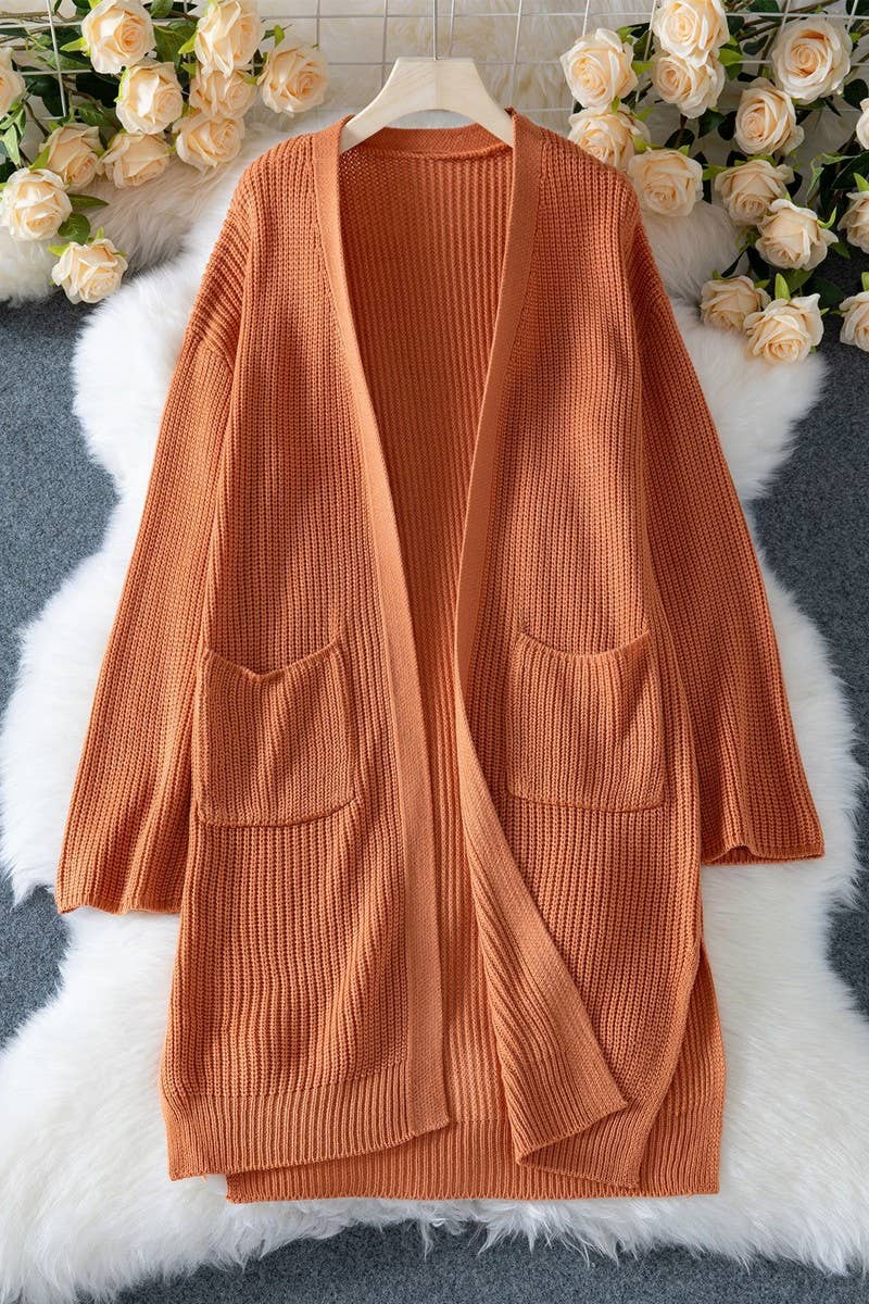 CWOCAL00561_SOLID COLOR CASUAL LOOSE KNITTED CARDIGAN COATS