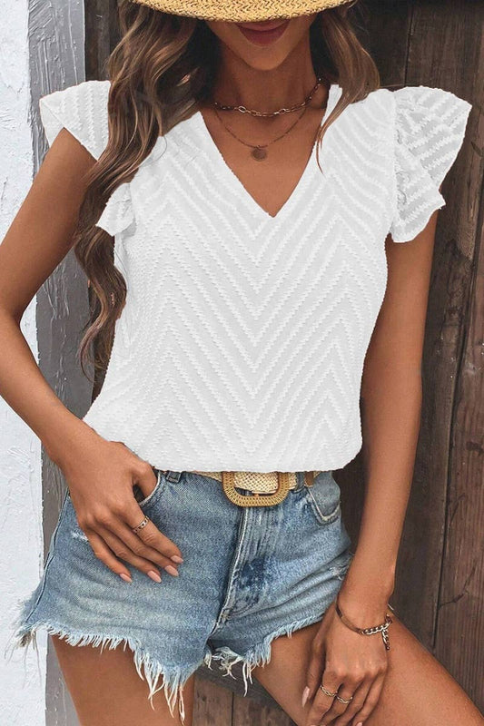 CWTBLSL0246_WOMEN'S CHIFFON V-NECK JACQUARD SLEEVELESS TOP