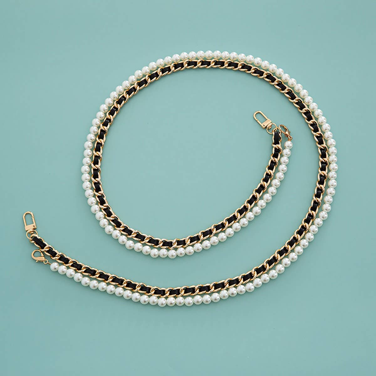 Mixed-Color Chain Beaded Pearl Bag Strap