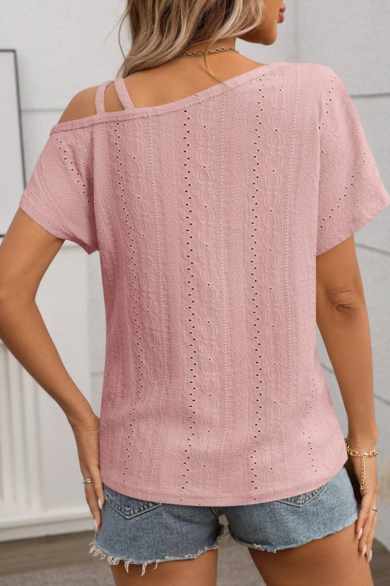 CWTTS1367_SUMMER SOLID COLOR ONE SHOULDER HOLLOW TOP