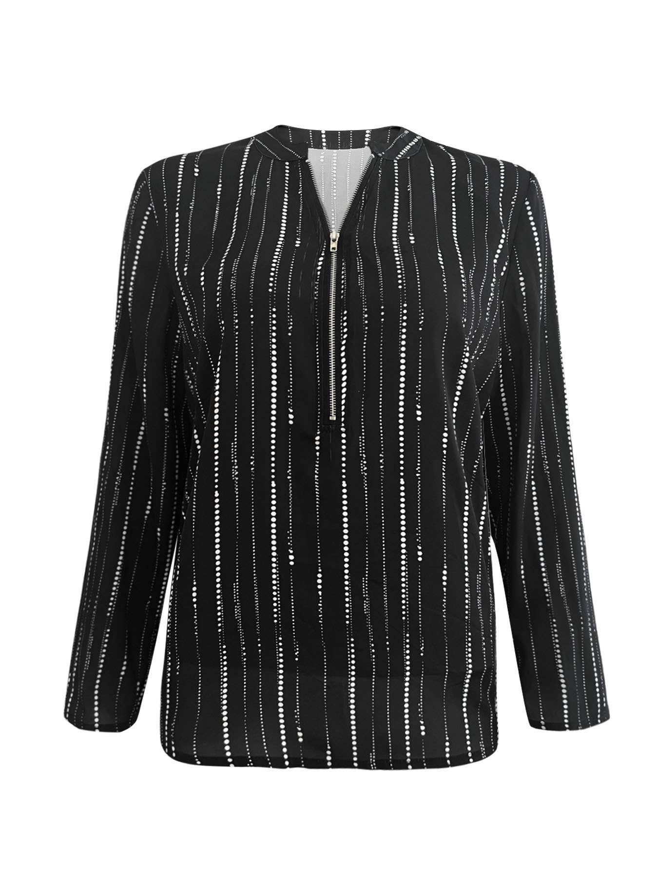 CASUAL COMMUTER STYLE ELEGANT STRIPE ZIPPER SHIRT
