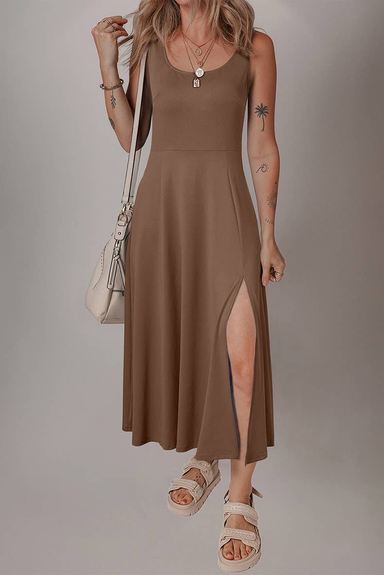 Elegant solid-color fashion sleeveless dress