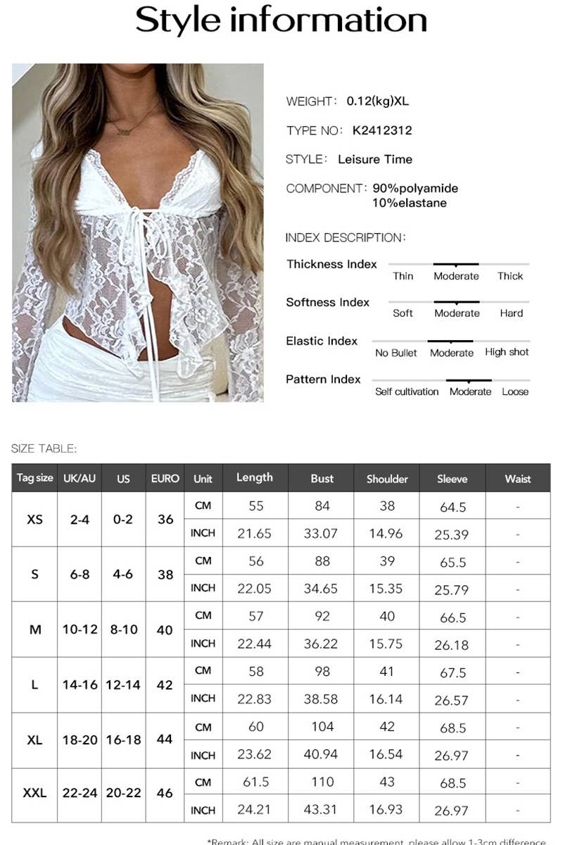 CWTTL2064_HOLLOW SEXY LACE CARDIGAN LONG SLEEVE LACE SHIRT