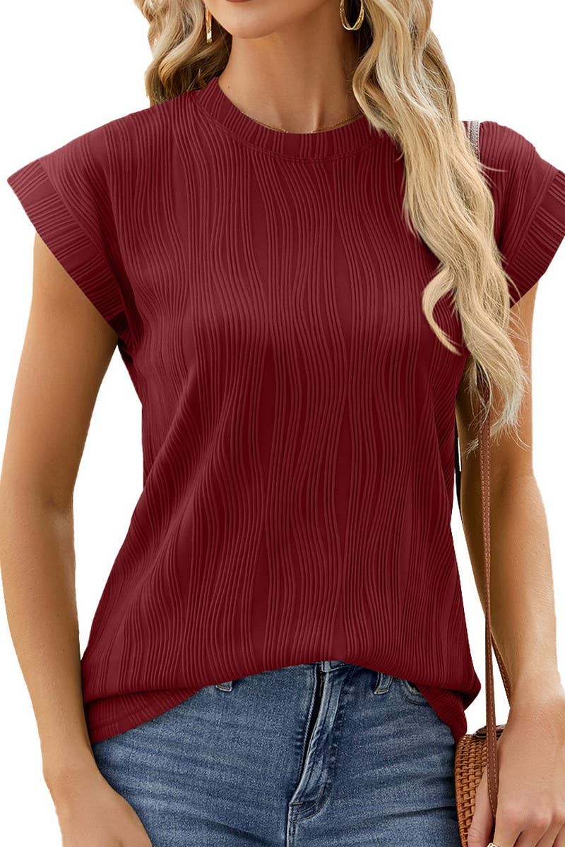 CWTBLS0849_SOLID COLOR SHORT SLEEVED LOOSE CASUAL TOP