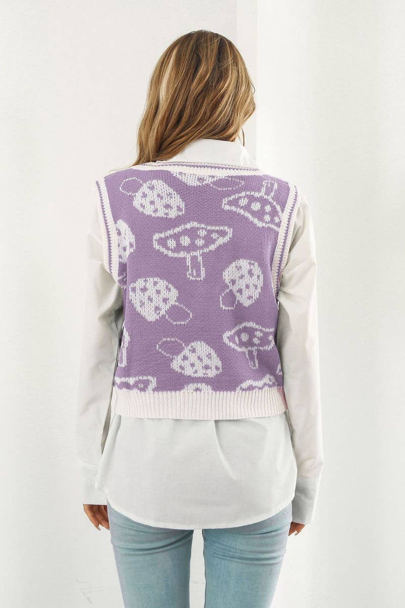 CWOV0489_MUSHROOM JACQUARD VEST SWEATER VEST