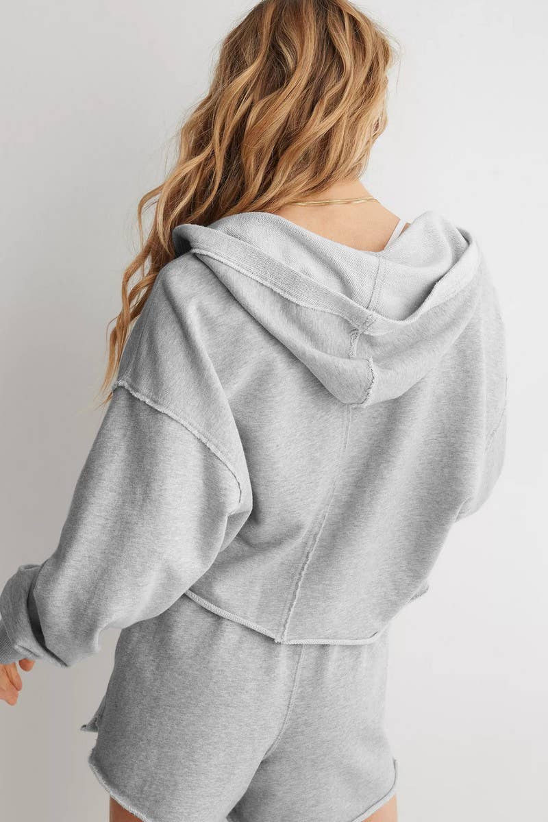 CWTBLL3984_FASHIONABLE V-NECK LOOSE HOODED SWEATSHIRT