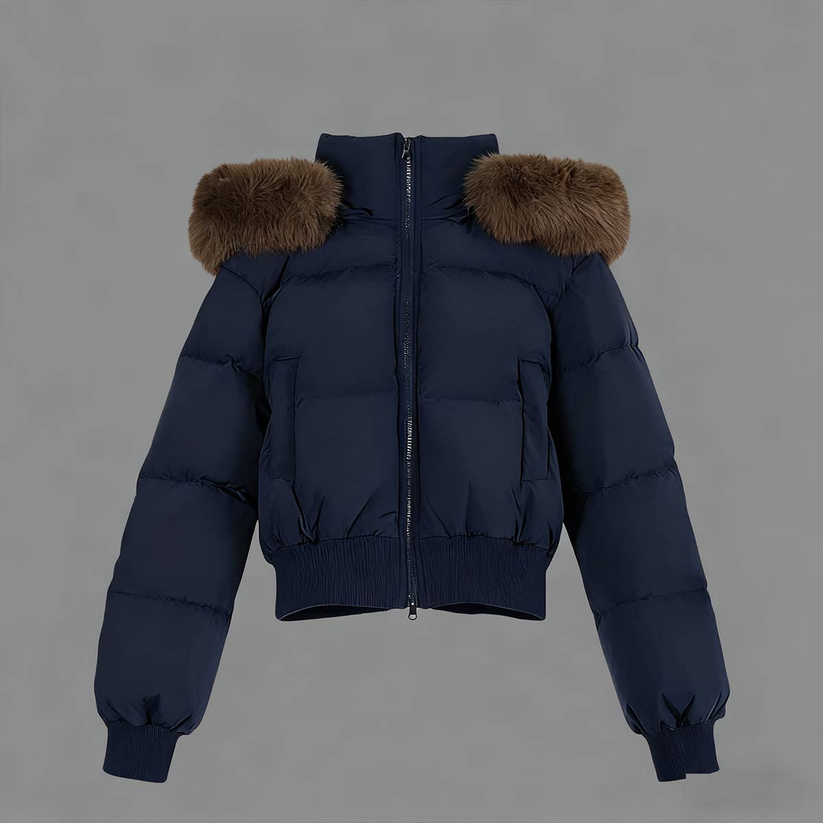 Design sense hooded wool collar cotton jacket