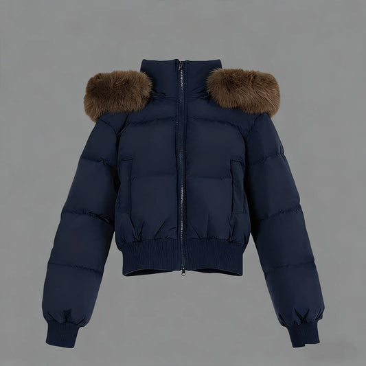 Design sense hooded wool collar cotton jacket