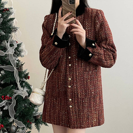 Down tweed sequin short dress