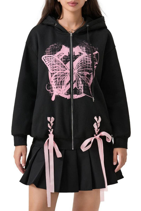 CWOHOL1114_BUTTERFLY PRINT ZIP UP LOOSE HOODIE JACKET