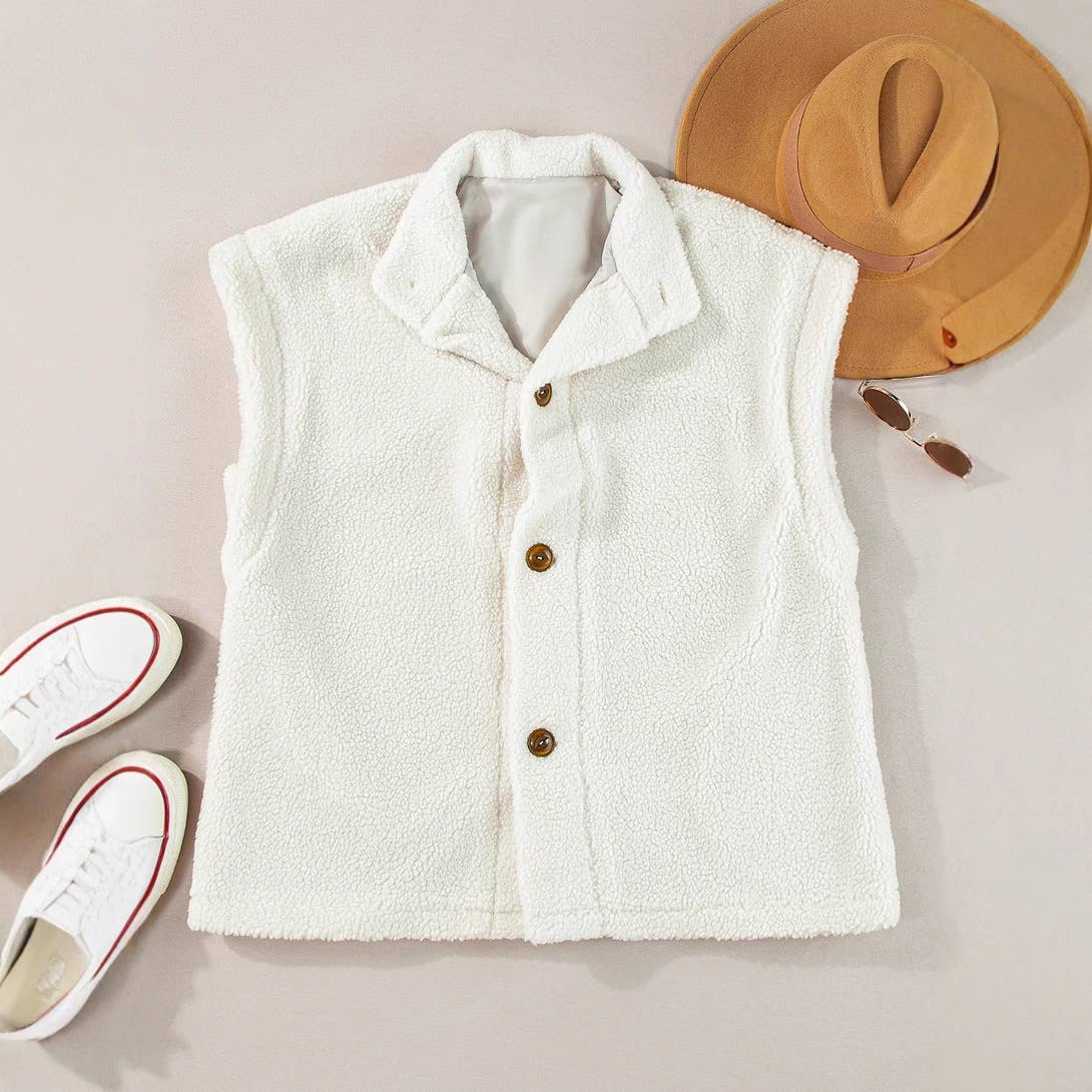 CASUAL SOLID COLOR SINGLE-BREASTED PLUSH VEST