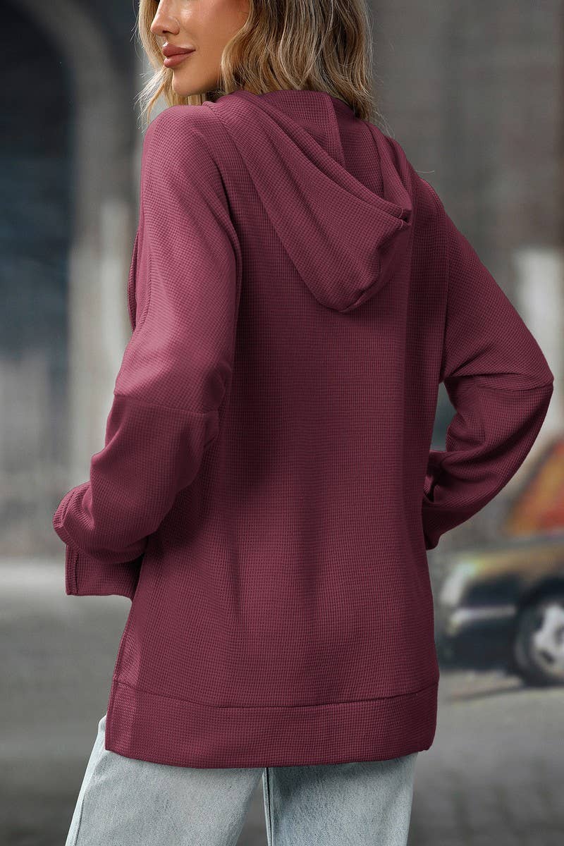 CWOHOL00603_WAFFLE KNIT PULLOVER LONG SLEEVE HOODIE