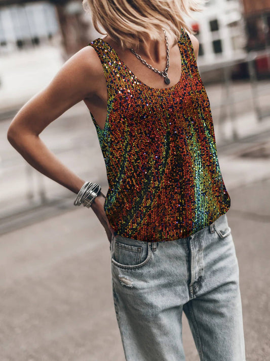 Fashion everything with sequin U-neck tank halter