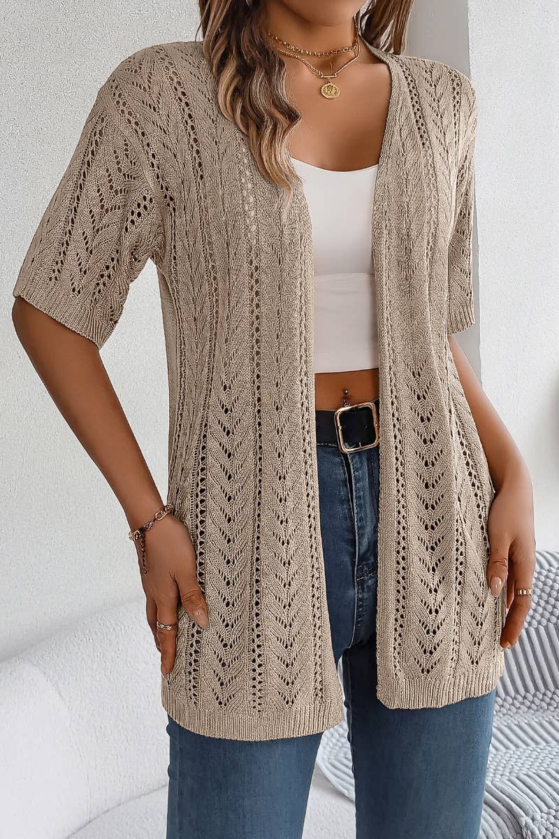 CWTBLS1057_SUMMER SHORT-SLEEVED HOLLOW-KNIT SUNSCREEN SHIRT