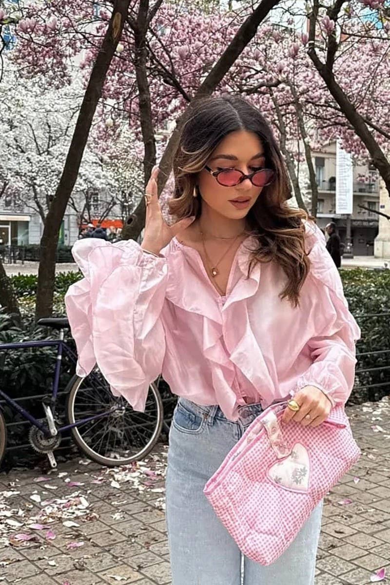 CWTTL2042_SOLID COLOR TEMPERAMENT RUFFLED ZIPPER TOP