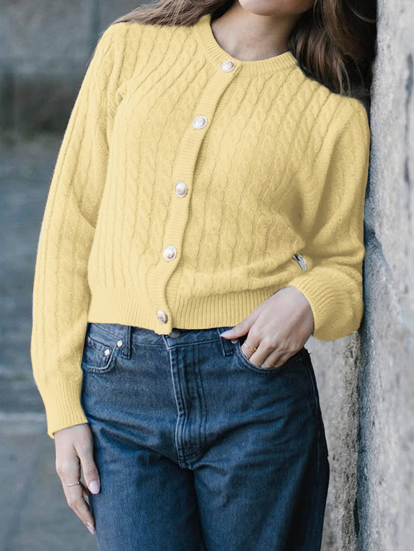 Casual solid-color single-breasted cardigan