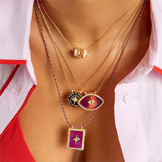 BOHEMIAN EVIL EYE COLORFUL OIL DROP NECKLACE_CWMM3926