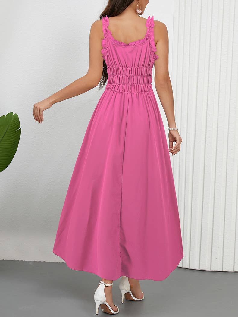 Casual Solid Color Waist-Tie Long Maxi Dress