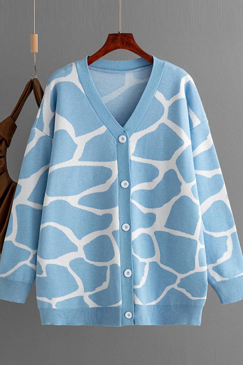 CWOCAL00664_JACQUARD KNIT V NECK LONGLINE CARDIGAN