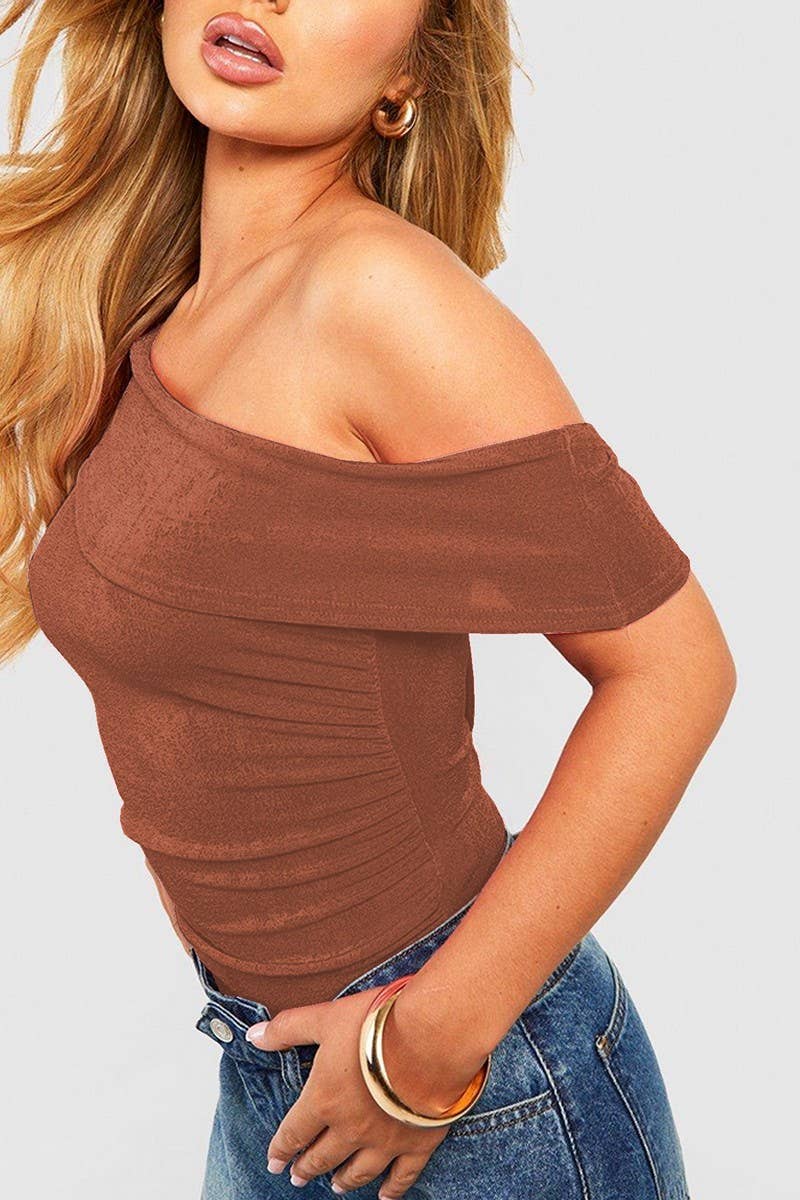 CWTBLSL0734_SUMMER SOLID COLOR SEXY OFF-SHOULDER BODYSUIT