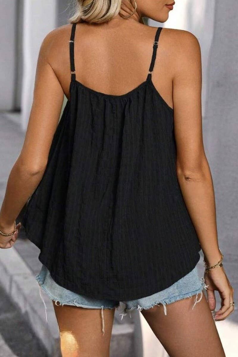CWTTK1115_SOLID LOOSE RUFFLE SLEEVELESS BACKLESS CAMI