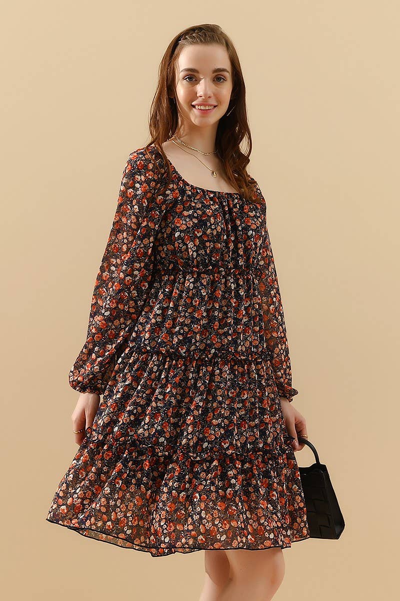 CWDSD1399-B_LONGSLEEVE SQUERE NECK SHORT MINI DRESS