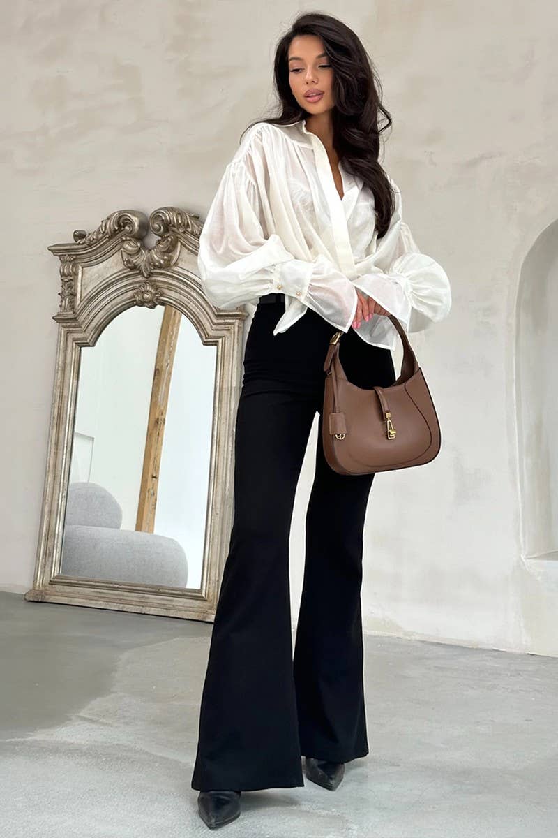 CWTBLL3814_SATIN BALLOON SLEEVE LONG SLEEVE SHIRT