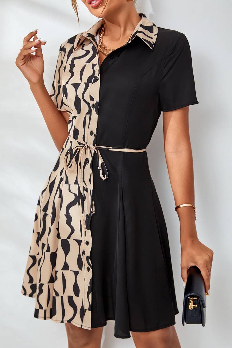 CWDSD7890_ELEGANT COLORBLOCK BELTED A-LINE MIDI DRESS