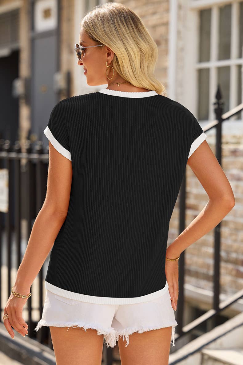 Color-blocked round-neck short-sleeved T-shirt