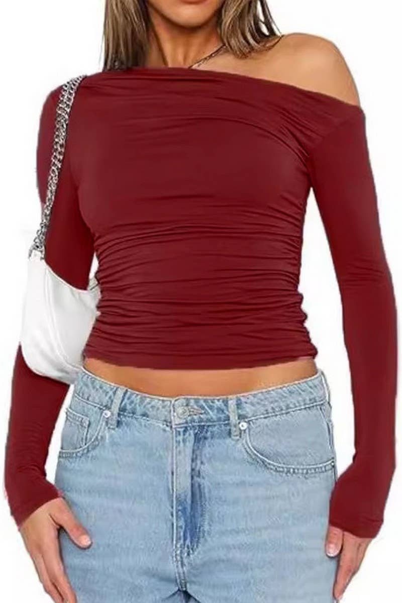 CWTBLL01151_OFF SHOULDER SLIM FIT LONG SLEEVE TOP