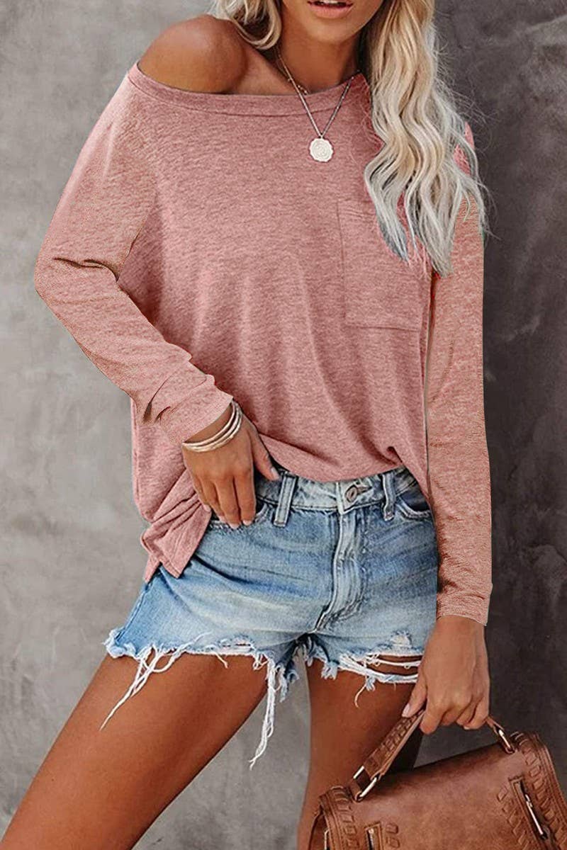 CWTBLL3692_ROUND NECK LONG SLEEVE CASUAL LOOSE BOTTOMING TOP