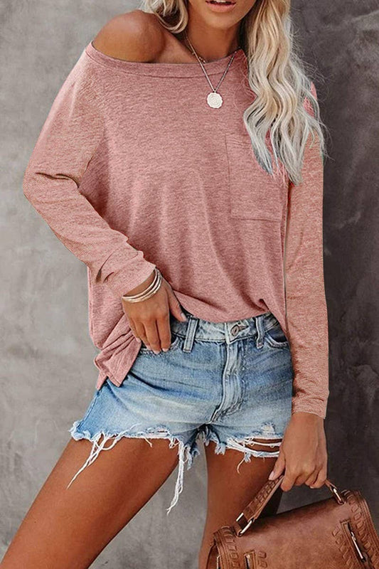 CWTBLL3692_ROUND NECK LONG SLEEVE CASUAL LOOSE BOTTOMING TOP