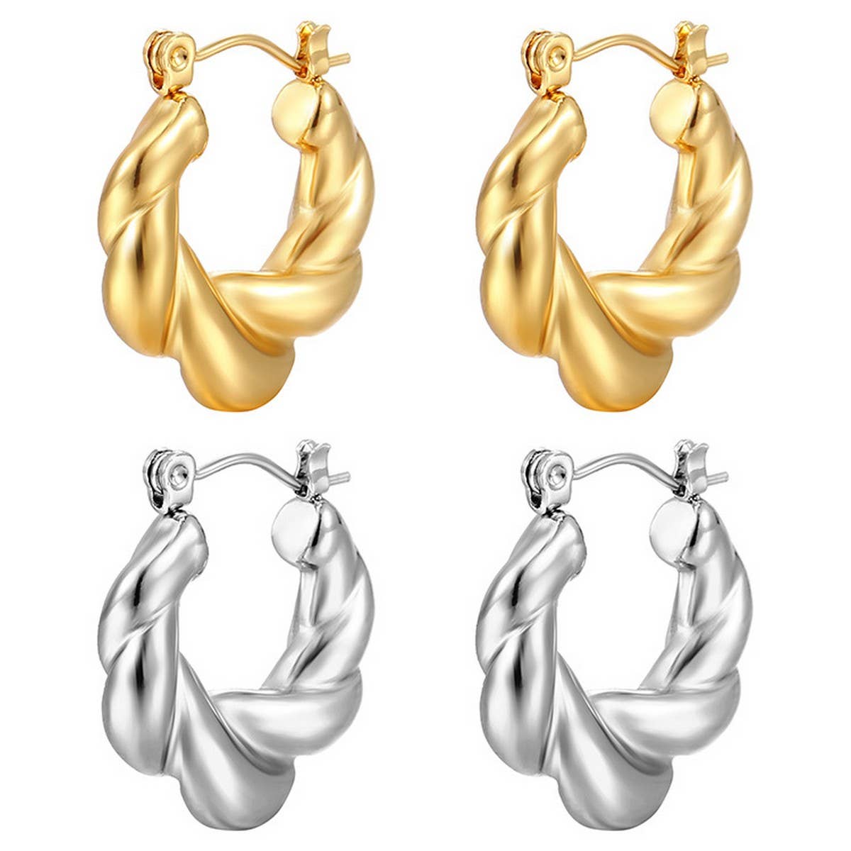 18K GOLD ROUND CHUNKY TWISTED HOOP EARRINGS_CWAJE0562