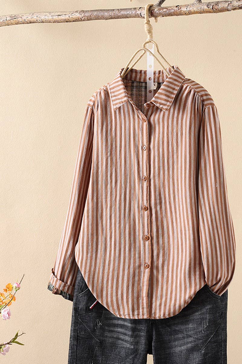 CWTSTL2251_YARN-DYED DOUBLE-LAYER COTTON STRIPED SHIRT