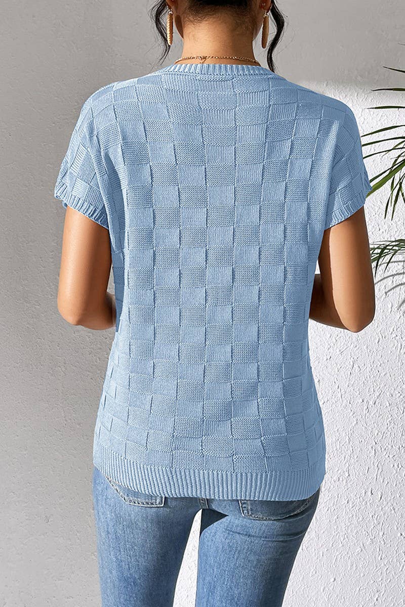 CWOSWS0086_SOLID COLOR LOOSE KNIT SHORT-SLEEVED TOP