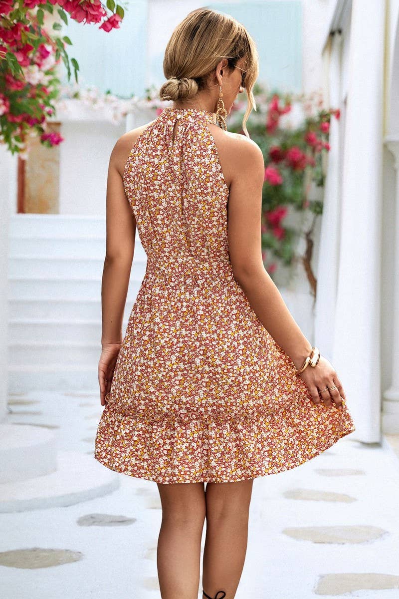 CWDHL0539_PRINTED HALTERNECK SLEEVELESS DRESS