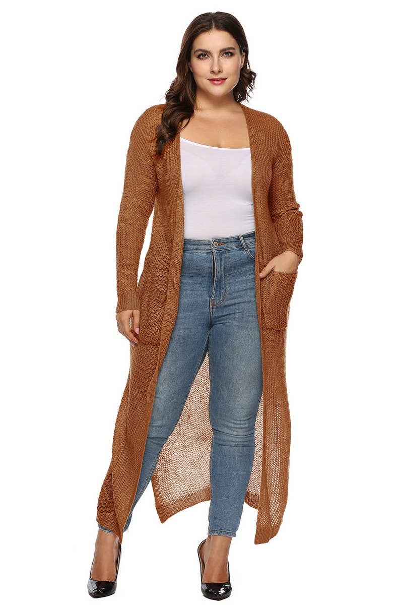 CWOSWL07413_PLUS SIZE WOMEN LONG THICK KNIT CARDIGAN