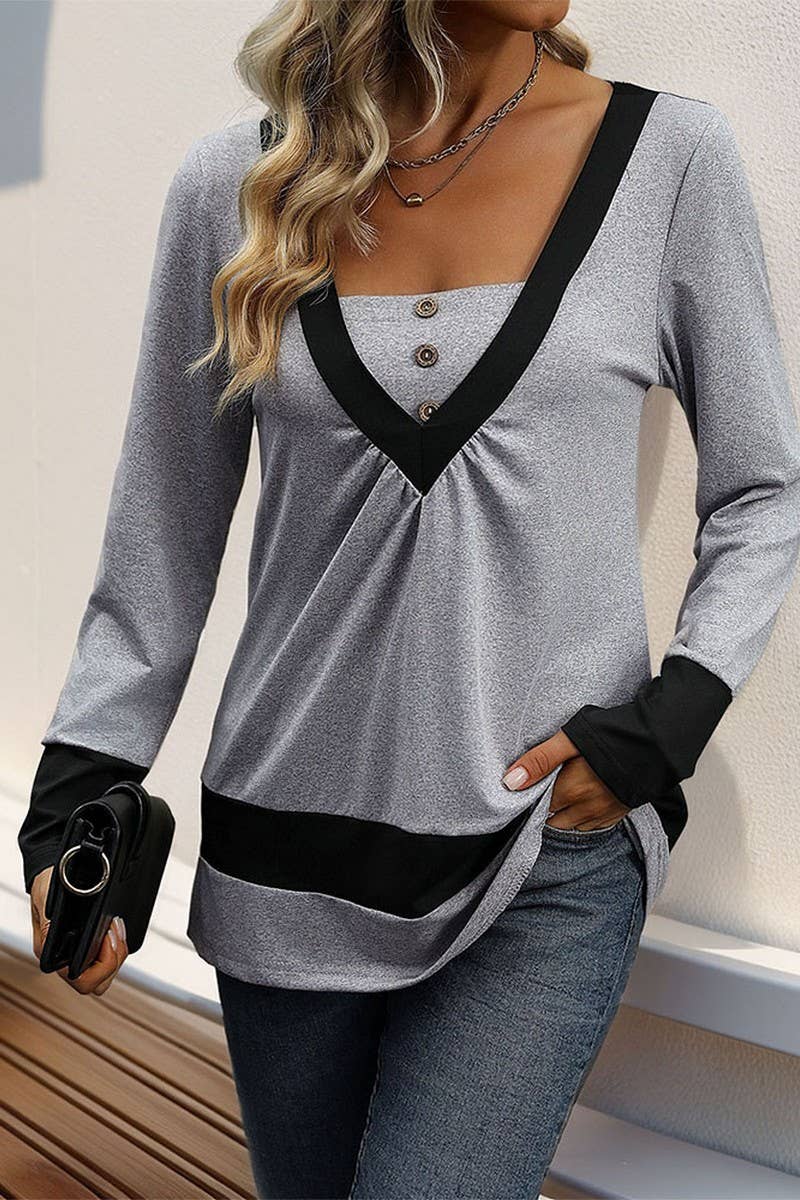 CWTTL1972_SIMPLE COLOR MATCHING CASUAL HOME T-SHIRT