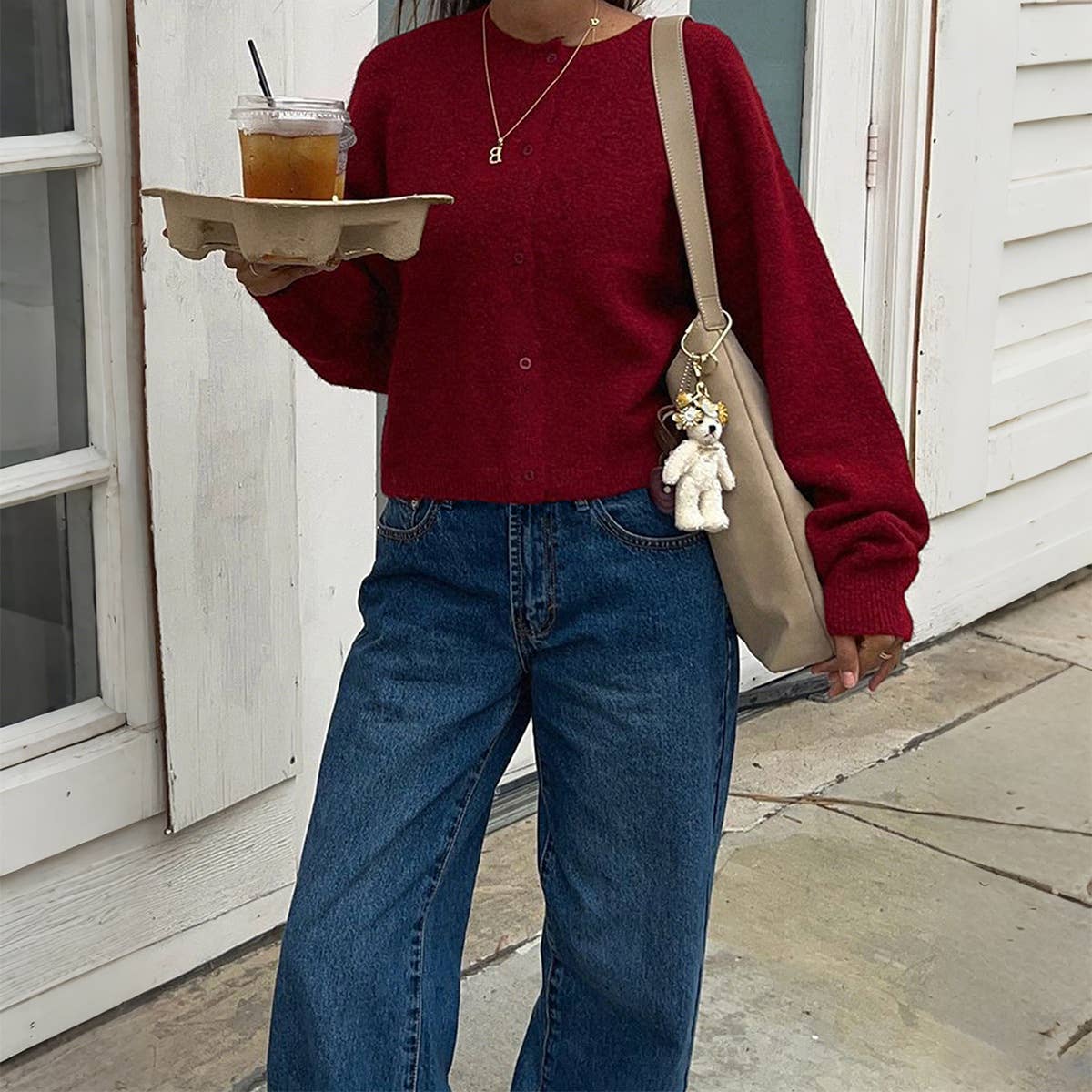 Casual simple wind long sleeve woolen Cardigan