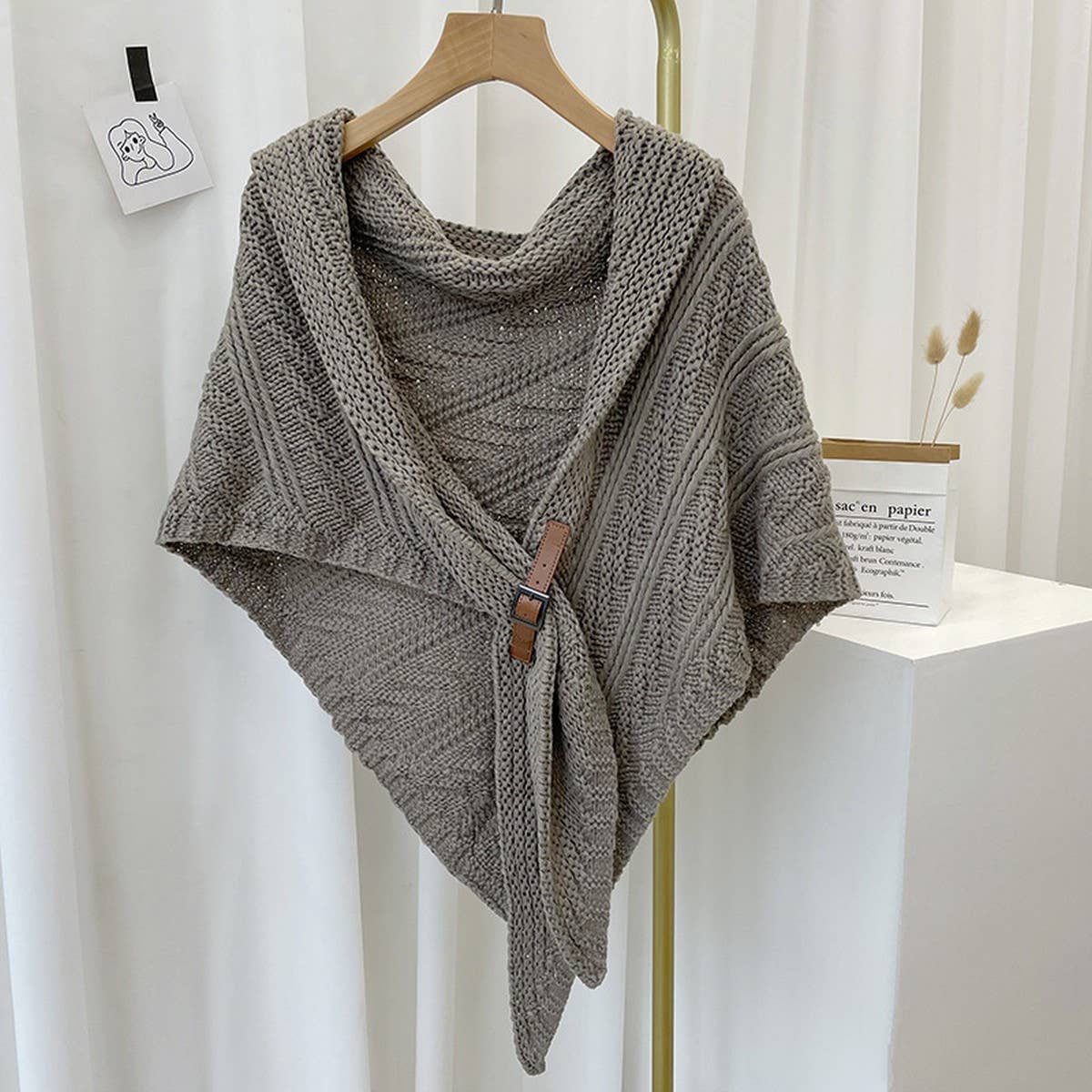 NEW LEATHER BUCKLE SHAWL TRIANGLE CLOAK