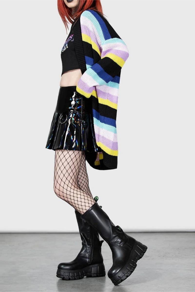 CWOCAL0767_LOOSE STRIPED LONG HALLOWEEN CARDIGAN SWEATER