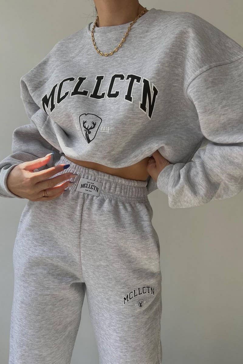 CWSTB1360_LETTER PRINT THICK SWEATSHIRT PANTS SET