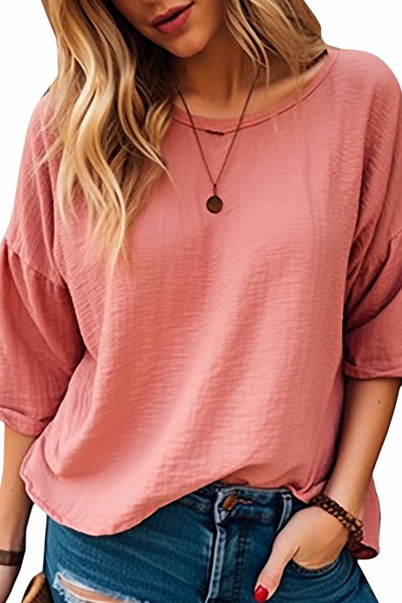 CWTBLL2675_COMMUTER THREE-QUARTER SLEEVE SOLID COLOR T-SHIRT