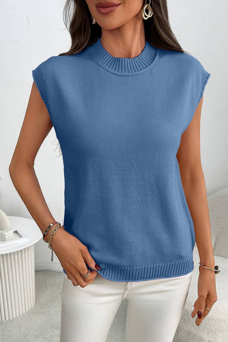 CWOSWSL0154_SOLID SHORT SLEEVE KNIT PULLOVER SWEATER